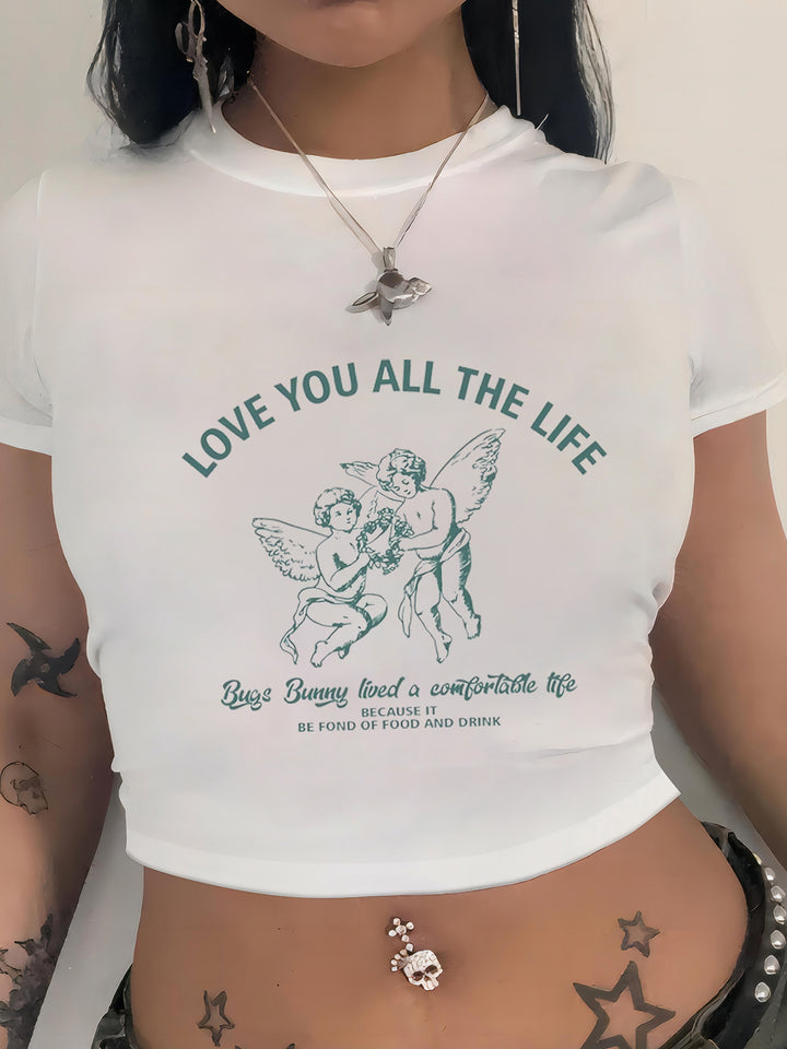 Damer Crop T-Shirt med moderne grafiktryk Skovae