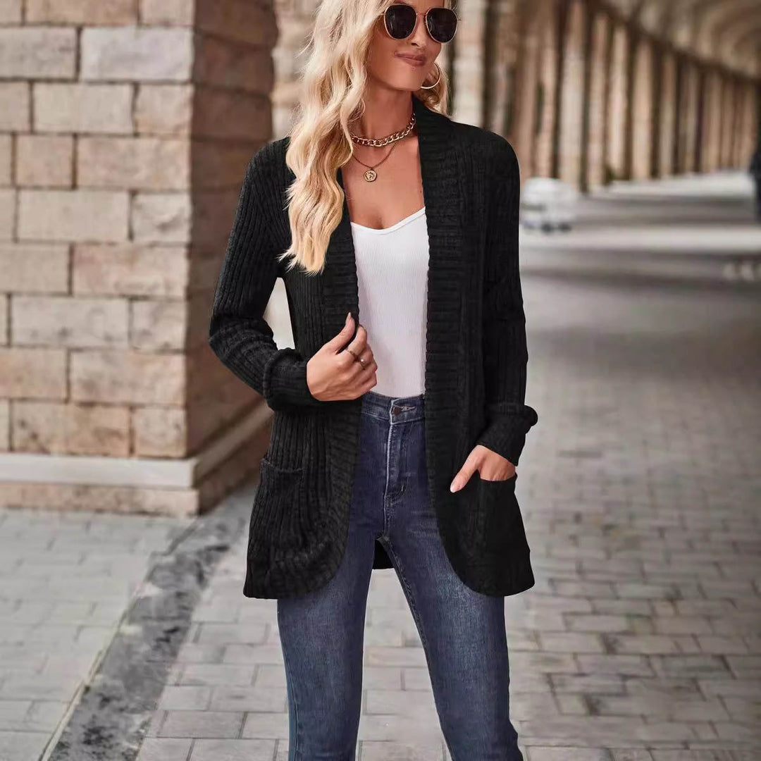 Dame Langærmet Strikcardigan med asymmetrisk Snit Stilla