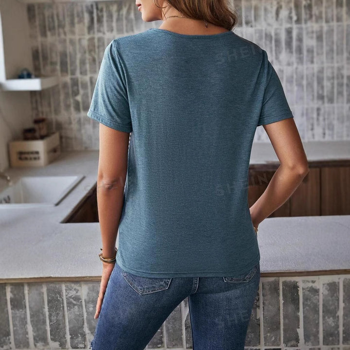 Dame mode T-shirt med brede striber og læder flaplomme Stilla
