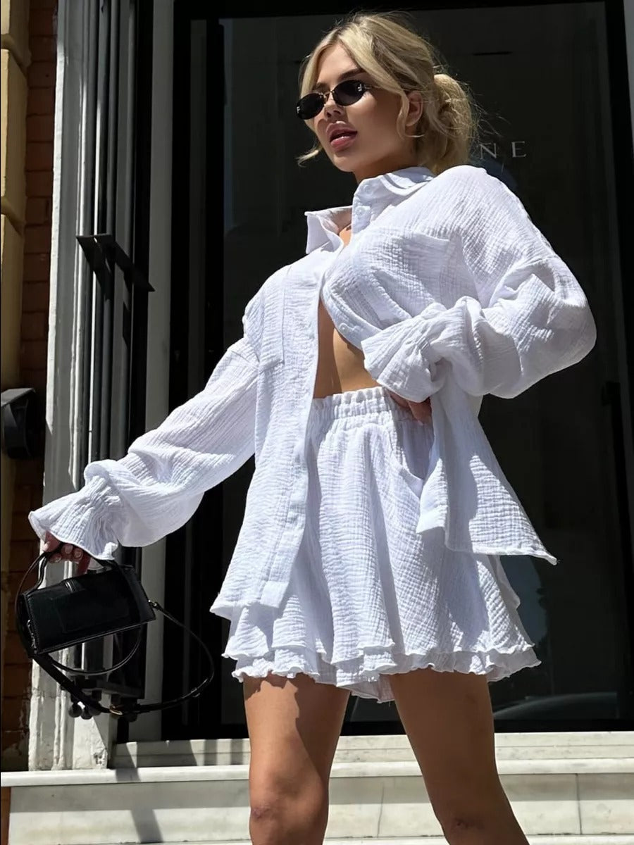 Dame Let sæt med knyttet bluse og shorts Stilla