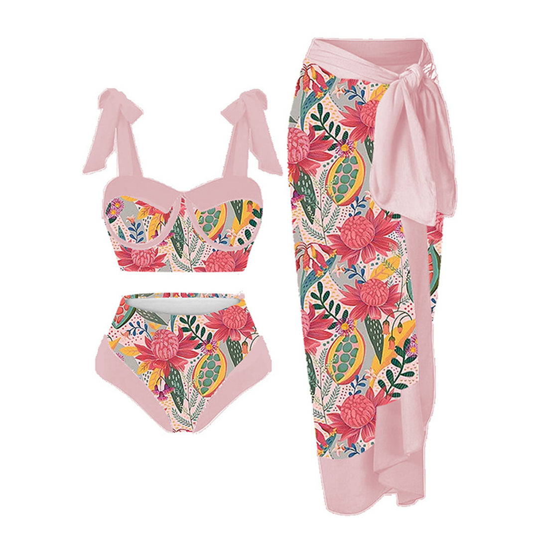 Dame HøjTaljet Floral Print Bikini Sæt med matchende Wickelrock Stilla