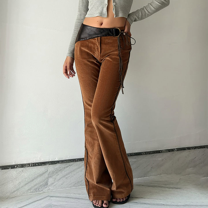 Damen elegante Cordhose mit hohem Bund und seitlichem Kordelzug Skovae