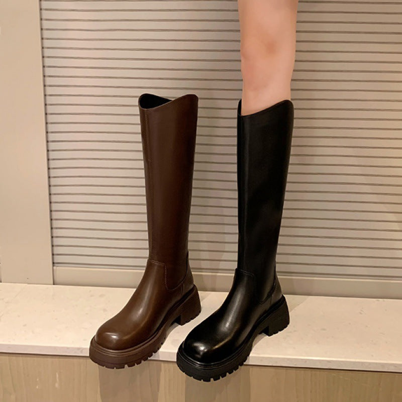 Dame Knælange Chunky Heel Støvler med Lynlåsdetalje Stilla