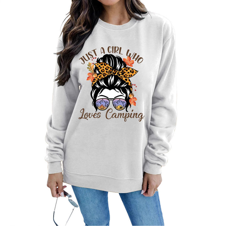 Kvinders sweatshirt med kunstnerisk campingmotiv Stilla