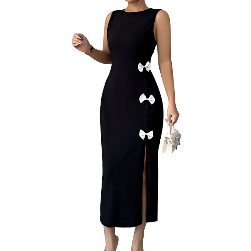 Dame Elegant Maxi-kjole med sideåbning og sløjfedetaljer Stilla