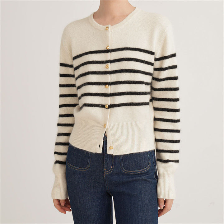 Kvinders fashionable cardigan med stribet mønster og dekorative knapper Stilla