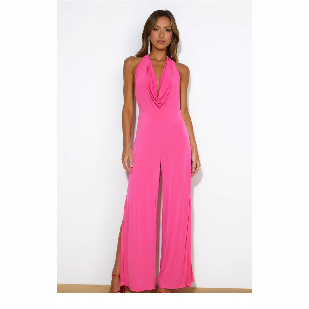 Dame elegant jumpsuit med asymmetrisk rygudskæring og bredt ben Stilla