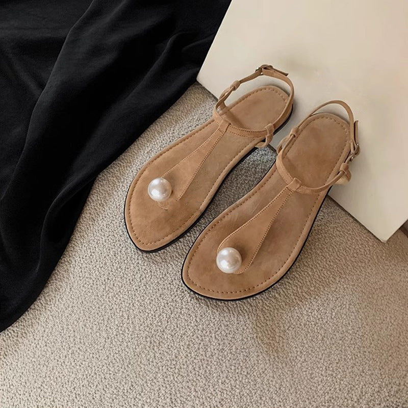 Dame elegante T-strap sandaler med perle detaljer Stilla