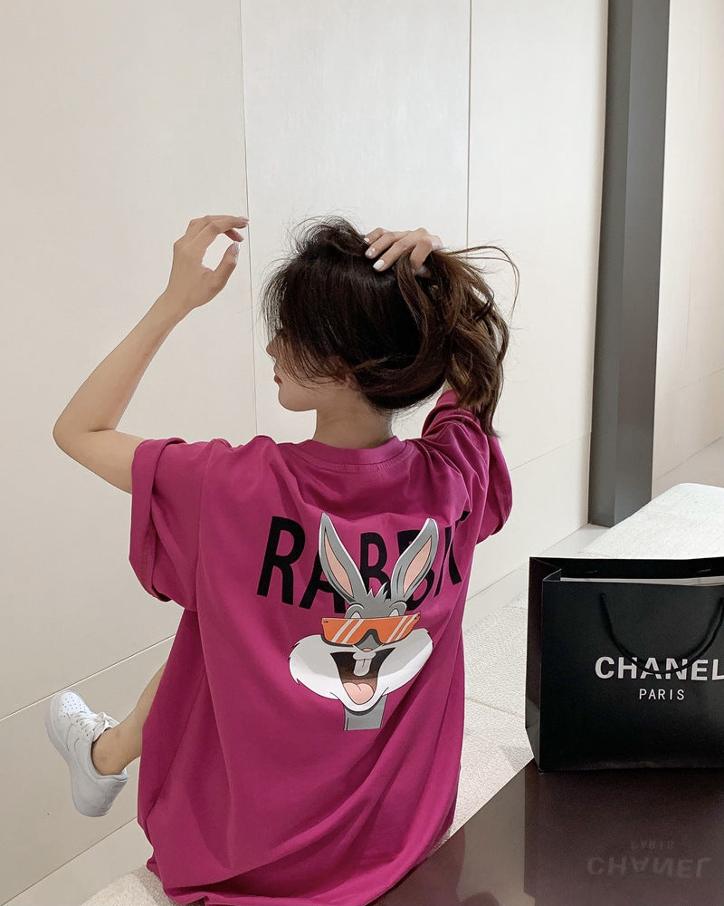 Dame T-shirt med kreativt cartoon-motiv og afslappet pasform Stilla