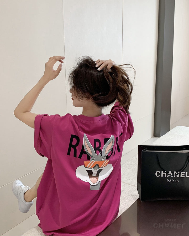 Dame T-shirt med kreativt cartoon-motiv og afslappet pasform Stilla