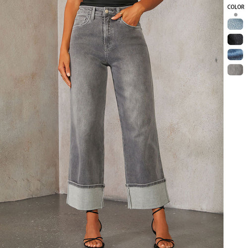 Kvinder Loose-Fit Denim Jeans med Kontrasterende Kanter Stilla