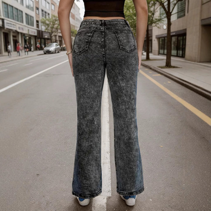 Dame Højtaljede Løse Denim-Bukser med Sidelæns Knapper Stilla