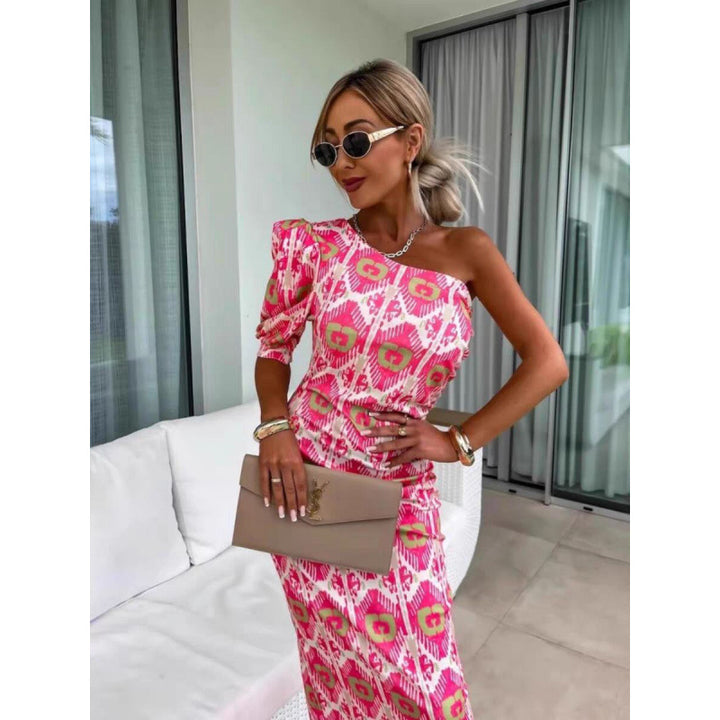 Femme One-Shoulder Maxi-Kjole med livlig grafiktryk Stilla
