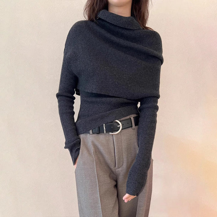 Kvinder elegant turtleneck sweater med asymmetrisk skæring Stilla