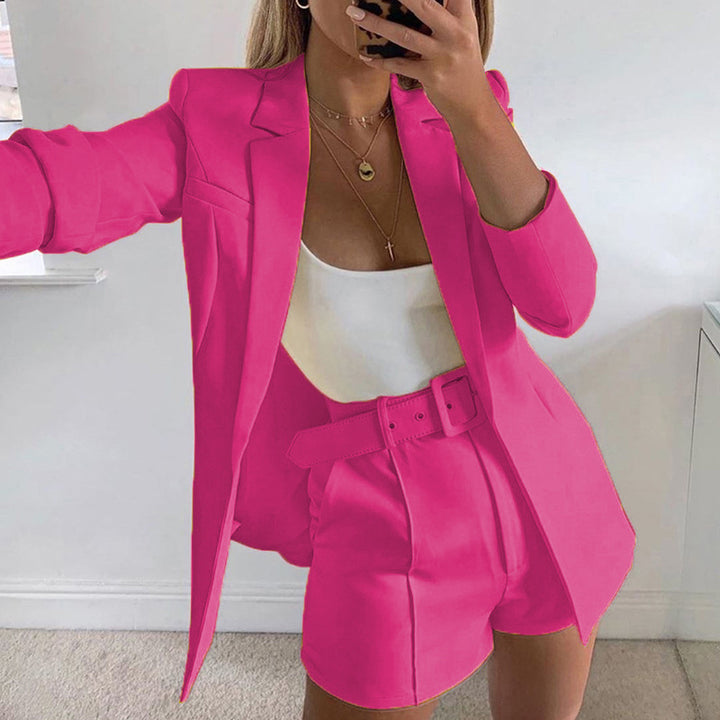 Dame afslappet blazer-shorts-sæt med taljebælte Stilla