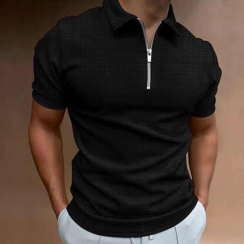 Herrer Sportiv Kortærmet Polo med Lynlås og Struktureret Design Stilla