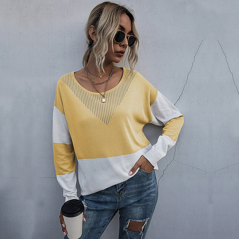 Dame afslappet V-sweater med moderne netdesign Stilla