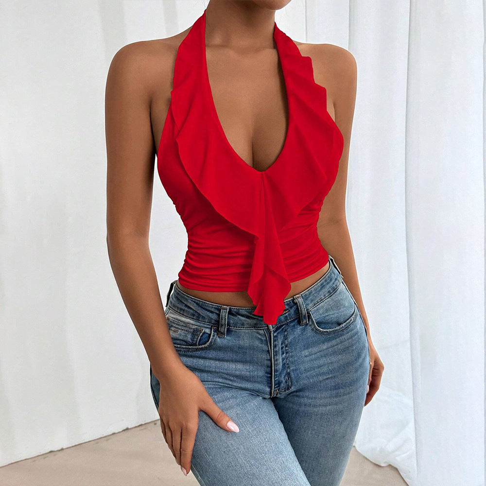 Kvinders off-shoulder top med flydende stof og elegant flæse design Stilla