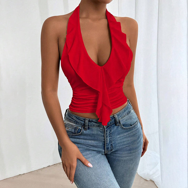 Kvinders off-shoulder top med flydende stof og elegant flæse design Stilla