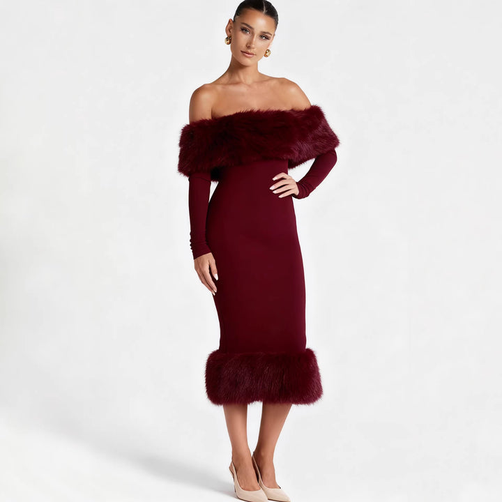 Kvinders Bodycon Kjole med Aftagelige Faux Fur Detaljer