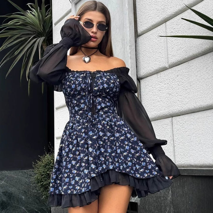 Dame Legende Blomsterkjole med Flæsedetaljer og Off-Shoulder-Udskæring Stilla
