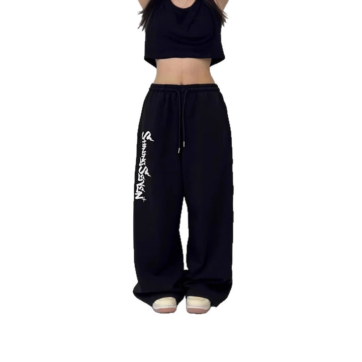 Kvinders casual joggingbukser med bred pasform og sportsgrafik Skovae