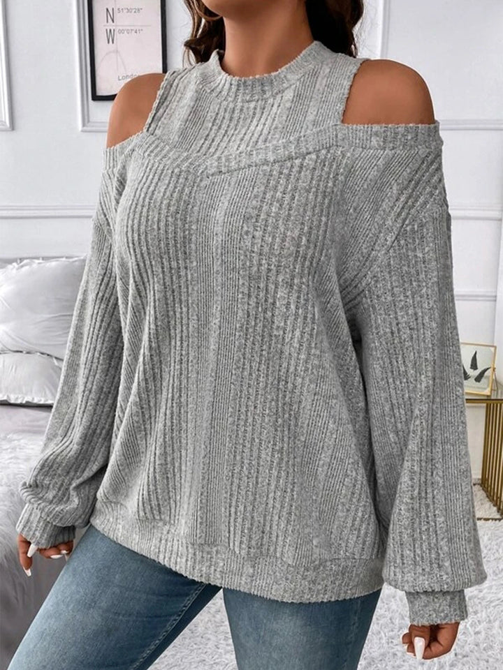 Dame Mode Strikpullover med skuldersnit og ribstruktur Stilla