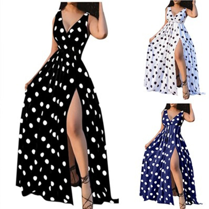 Femme Polka Dot Maxikjole med høj slids Stilla