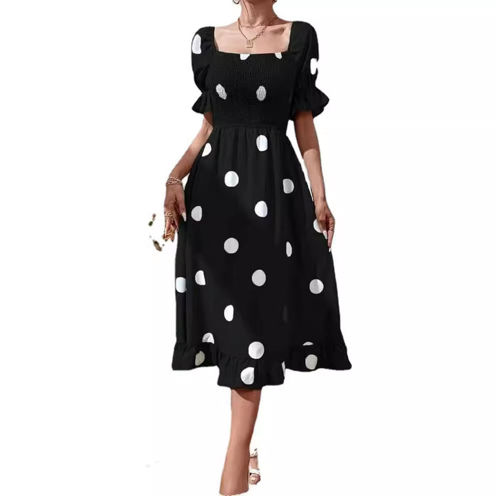 Dame Off-Shoulder Kjole med afslappet Ruffles afslutning og prikker Stilla