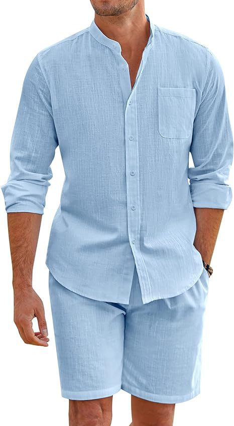 Herrer Casual Linnedragt sæt med kort skjorte og komfortable shorts Stilla