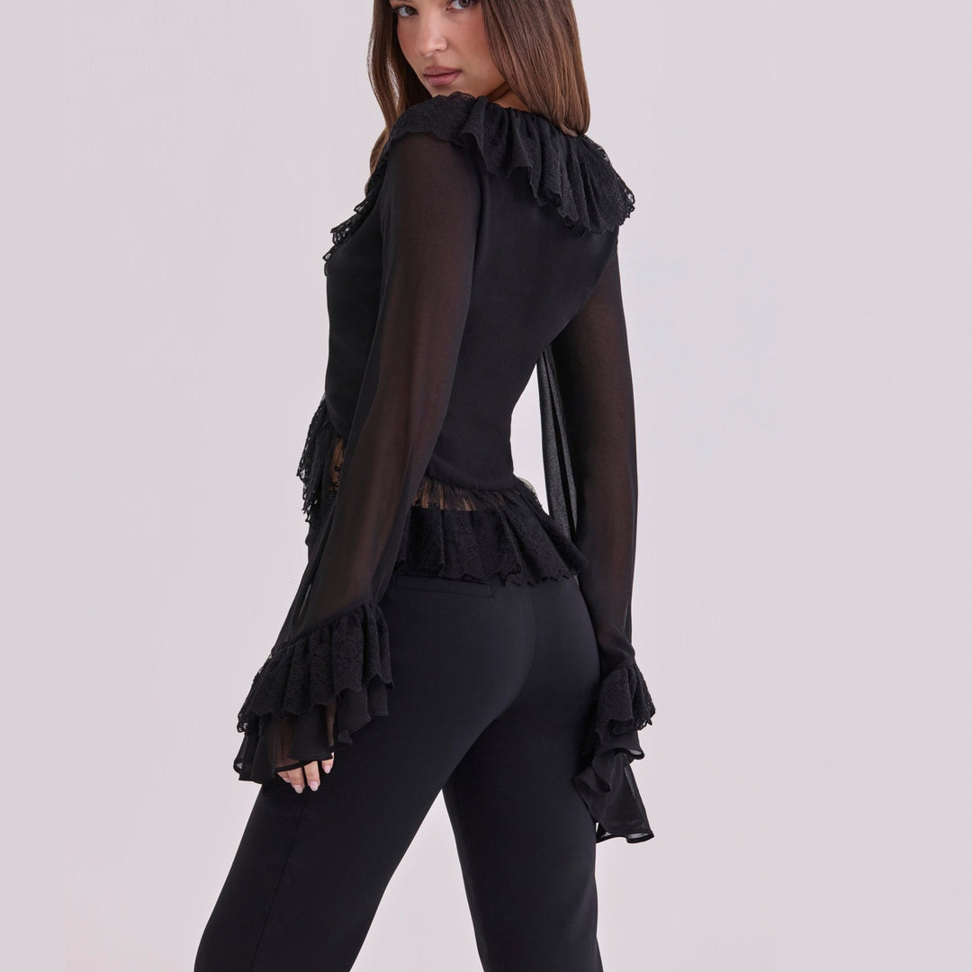 Dame Chiffonbluse med spidsbroderi Skovae