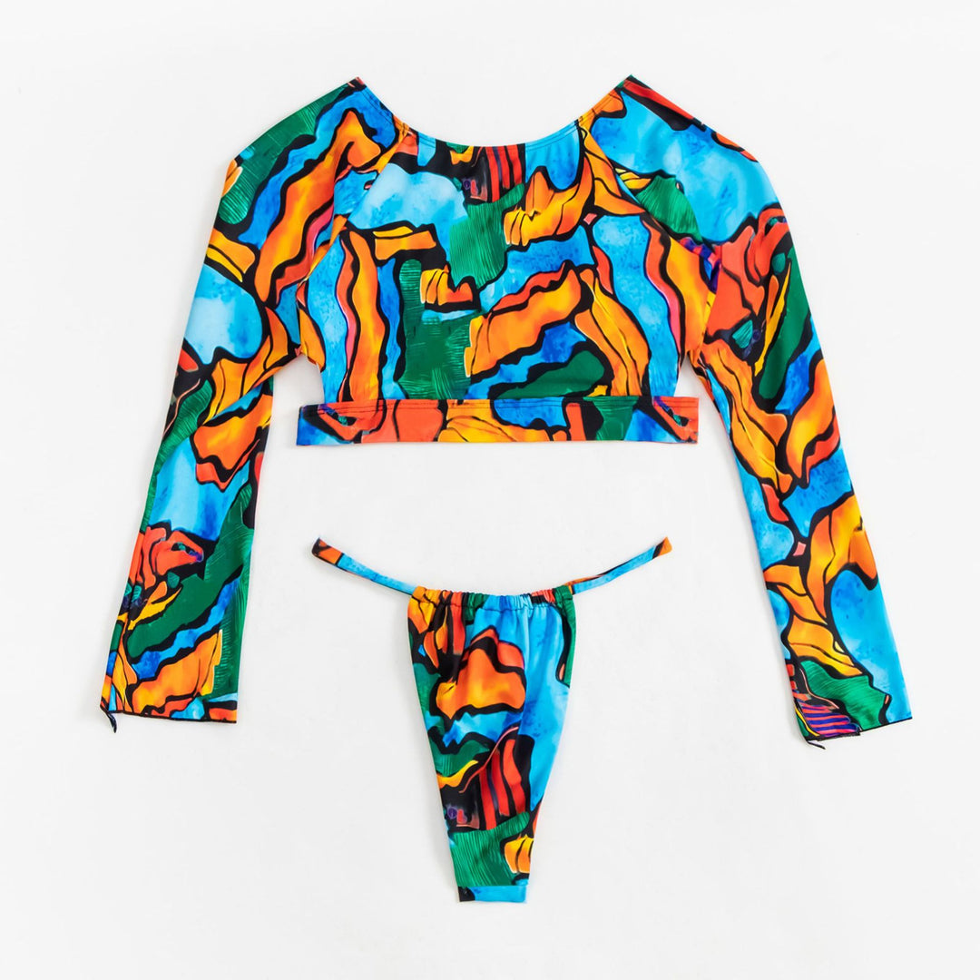 Dame Crop-Top Bikini med lange ærmer og moderigtigt udskæring Skovae