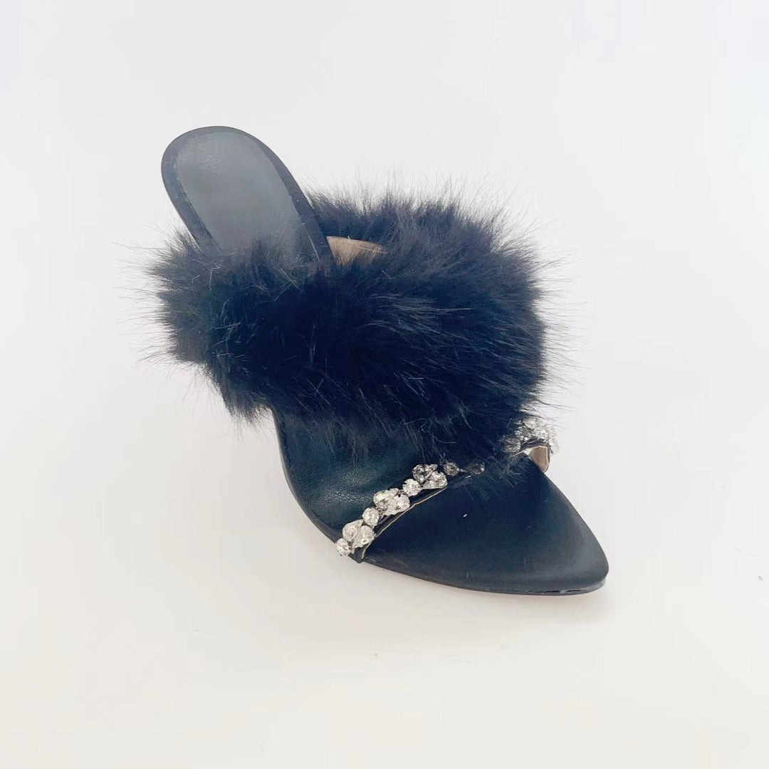 Femme High Fashion Pelsdetaljer Glidende Hæle Stilla