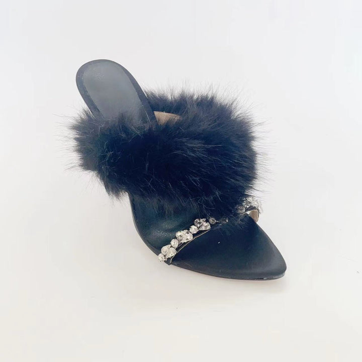 Femme High Fashion Pelsdetaljer Glidende Hæle Stilla