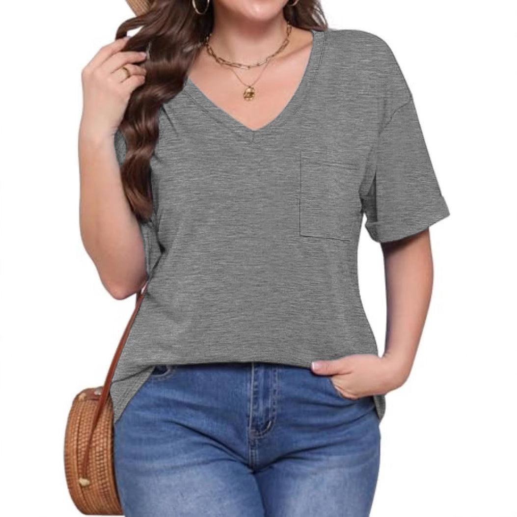 Dame V-hals T-shirt med brystlomme Stilla