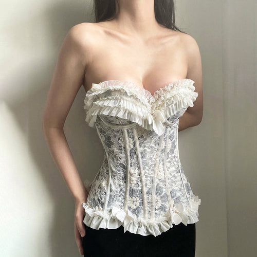 Dame spitze bustier med flæsedetaljer Skovae