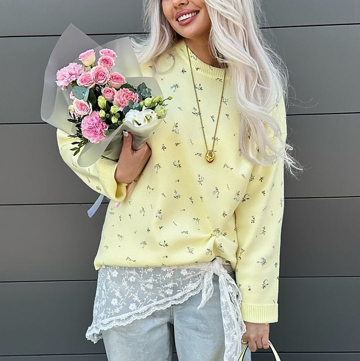 Kvinder Behagelig og Elegant Striktrøje med Blomstermønster Stilla