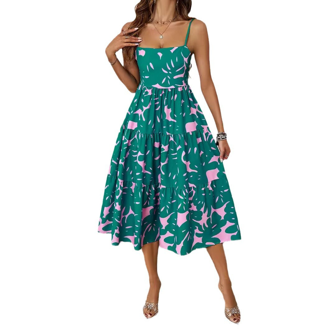 Kvinders midi kjole med blomsterprint og voluminøs skirt Stilla