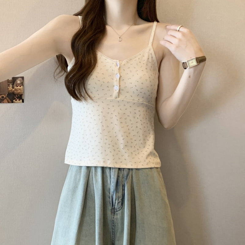 Femme Knaplukning Blomster-Camisole Stilla