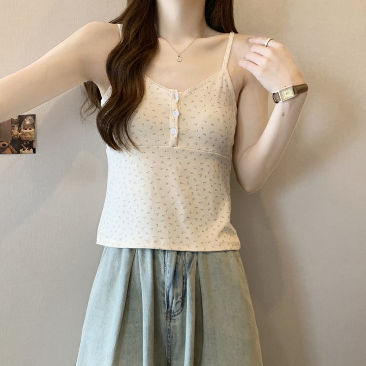 Femme Knaplukning Blomster-Camisole Stilla