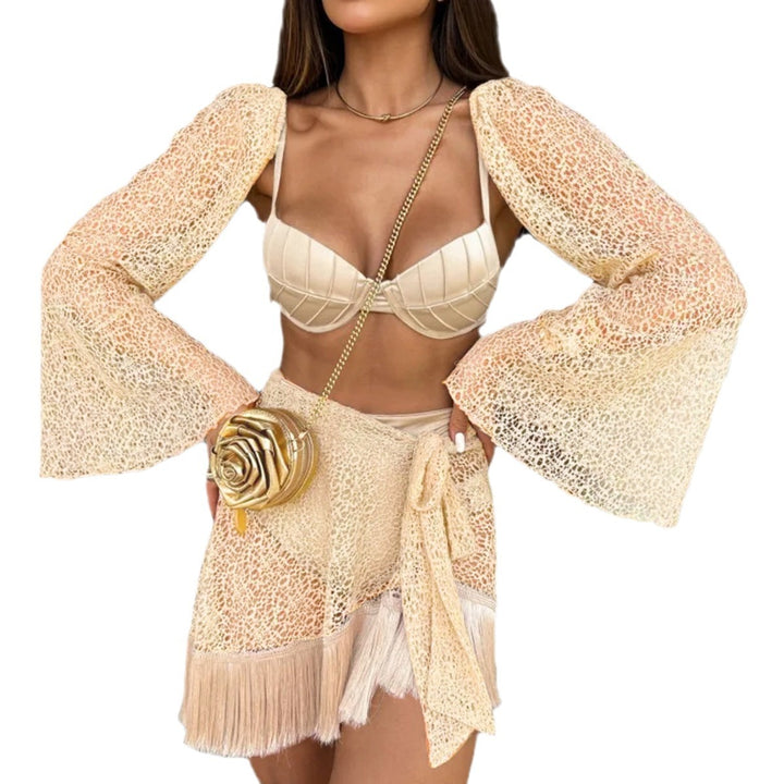 Dame bikini sæt med filigransk spids nederdel og elegante draperinger Stilla