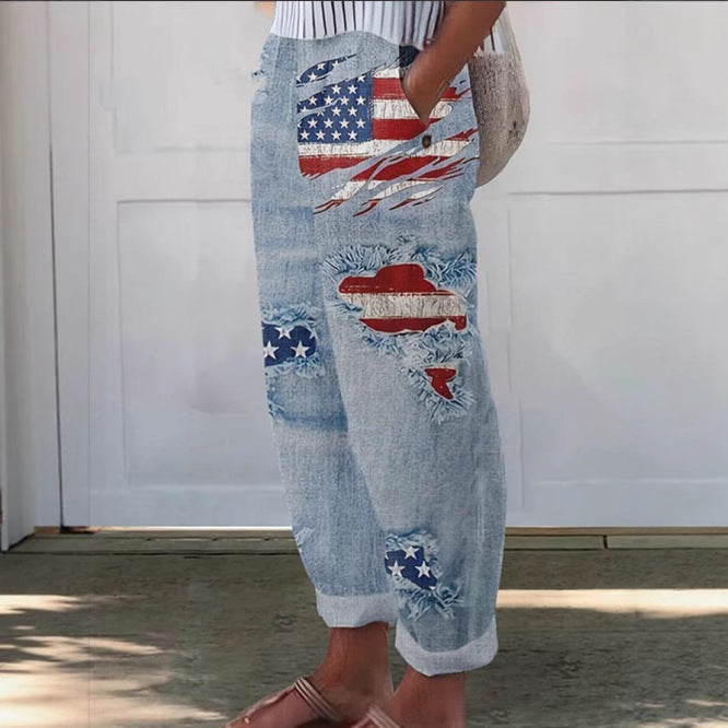 Dame jeans med amerikansk motiv Stilla