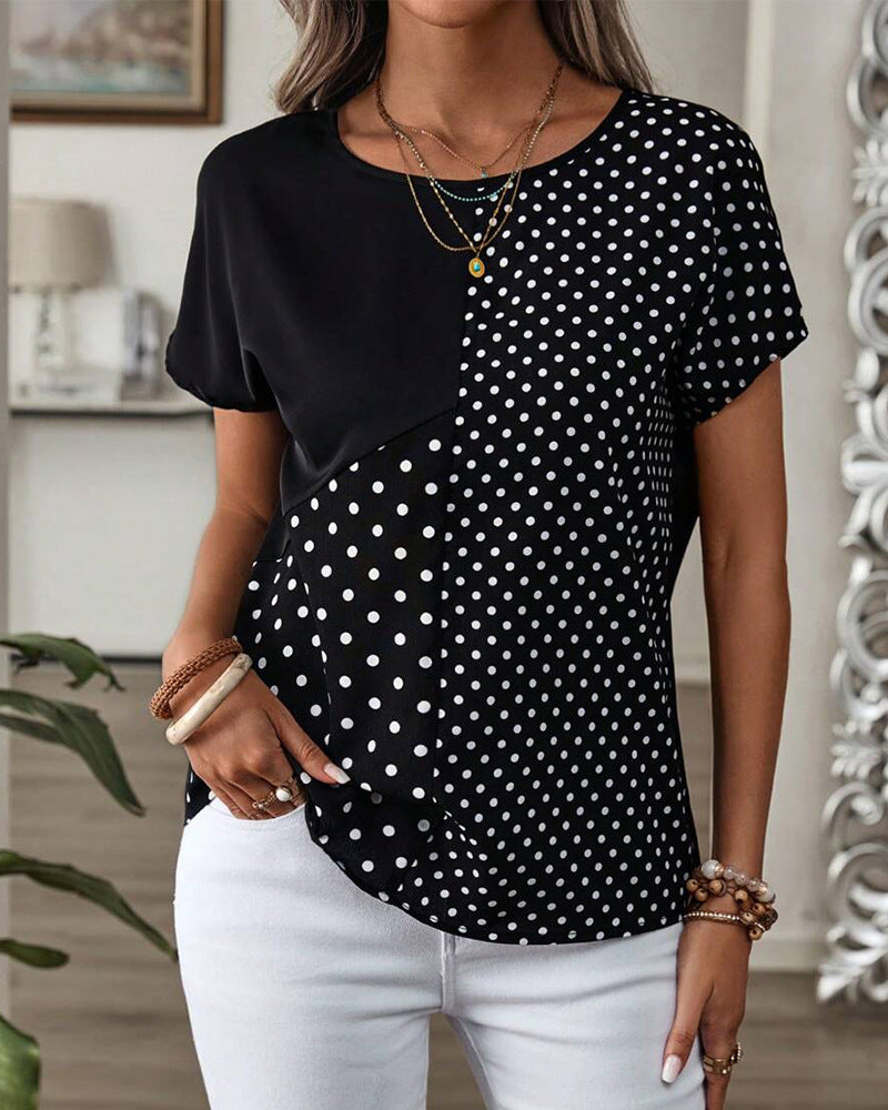 Damer Polka-Dots T-shirt med afskårne skemaer og moderne snit Stilla