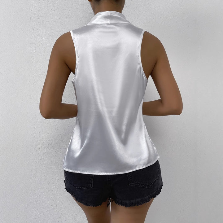 Dame elegant satin top med dyb vandfald-udskæring Skovae