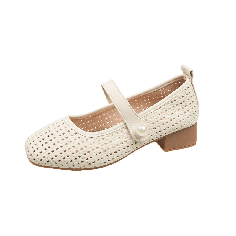 Femme Mary Jane blokhæl flats med dekorativ perle accent Stilla