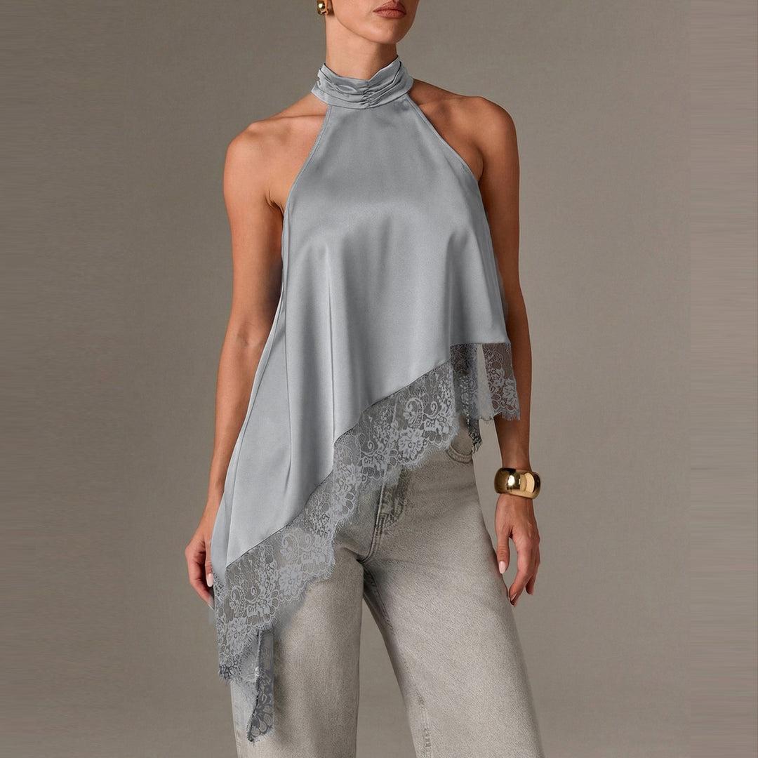 Damer luftig chiffon-top med elegant spidsudsmykning Skovae