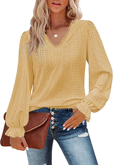 Dame elegant bluse med broderidetaljer Stilla