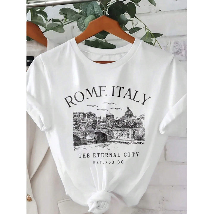 Dame T-shirt med kreativ Rom-tryk og afslappet pasform Stilla