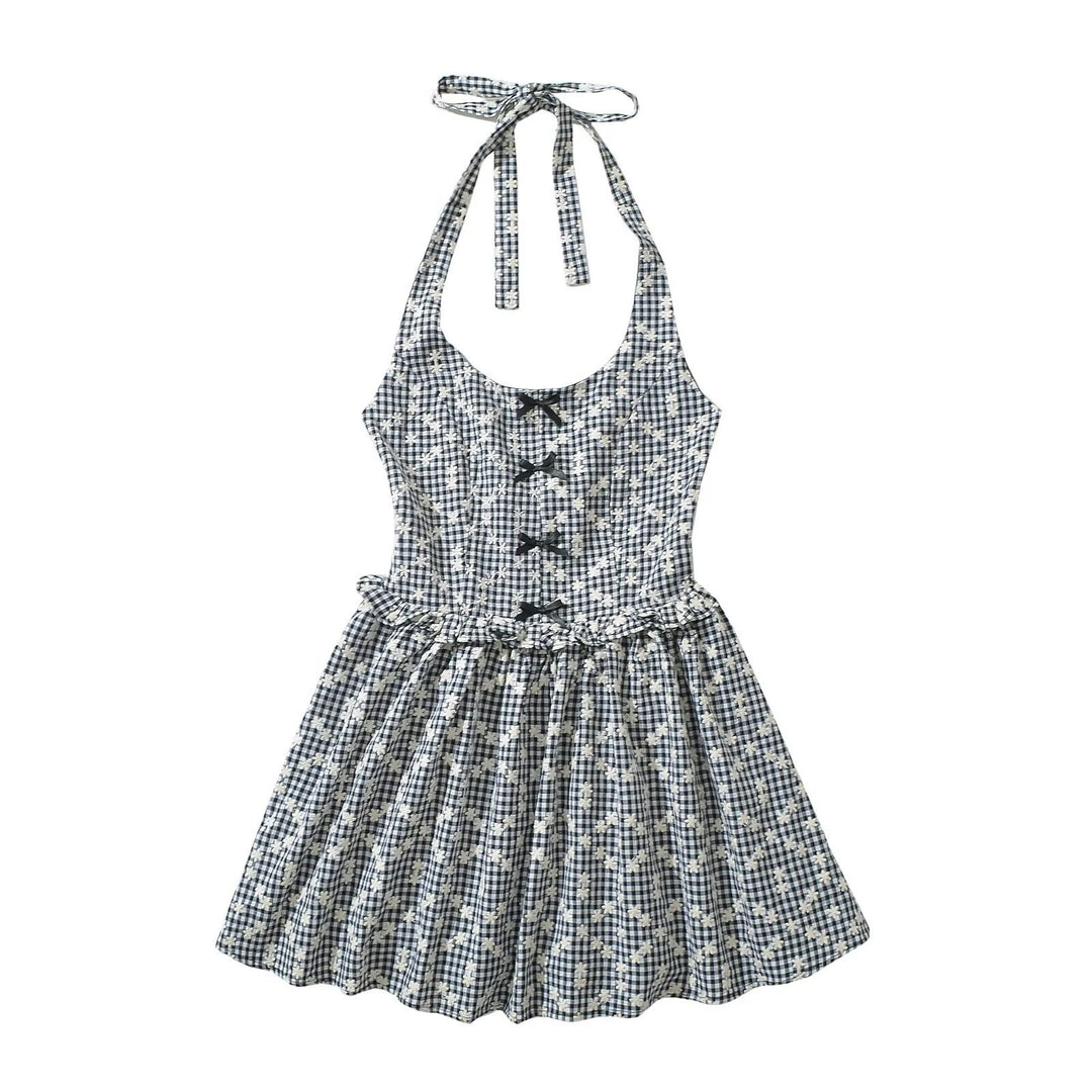 Femme Halter Neck Gingham Kjole Stilla