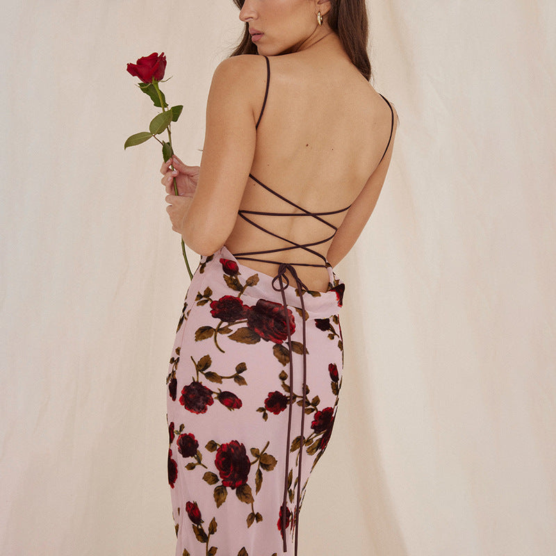 Dame Floral Rynket Slip Kjole Stilla